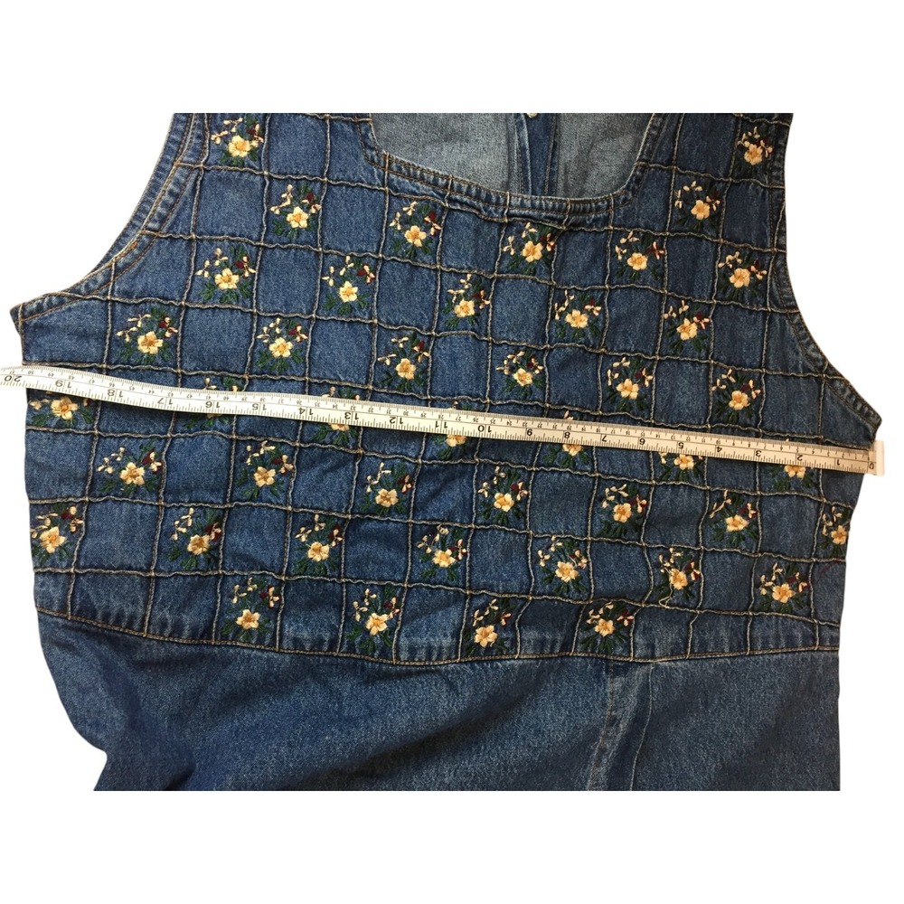 Jane Ashley Jumper Dress Womens L Blue‎ Denim Vintage Maxi Embroidered Floral - Picture 9 of 9